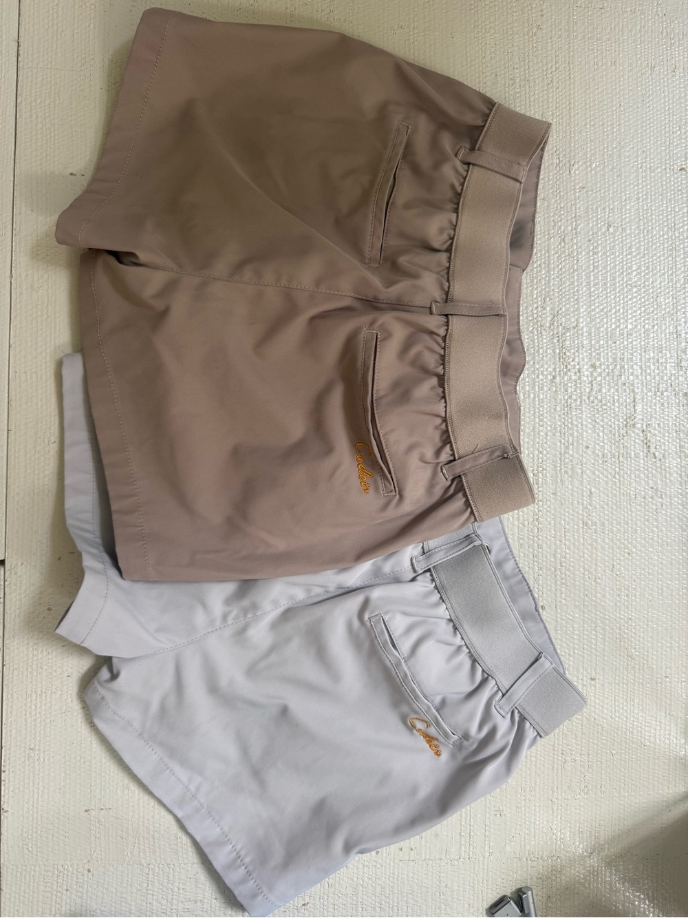 Kids Active Shorts Set in Taupe and Light Gray — Script Logo Detail